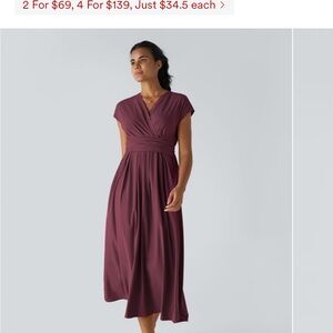 Halara V Neck Short Sleeve Midi Dress